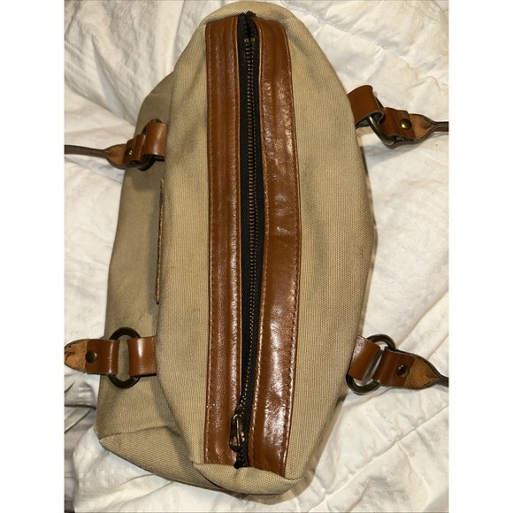 Daveys Vintage Canvas Bag Tote Zipper Side Pocket Light Brown Leather Trim USA - Picture 3 of 13
